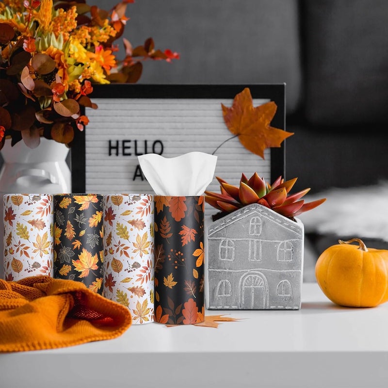 Fourluoo 12 Pack Fall Maple Leaf Tissue Boxes for Car Cylinder Bulk Autumn Round Cylinder Holder with 3 Ply Facial Tissues for Thanksgiving Day Travel Home Bathroom Office Accessories - Image 4